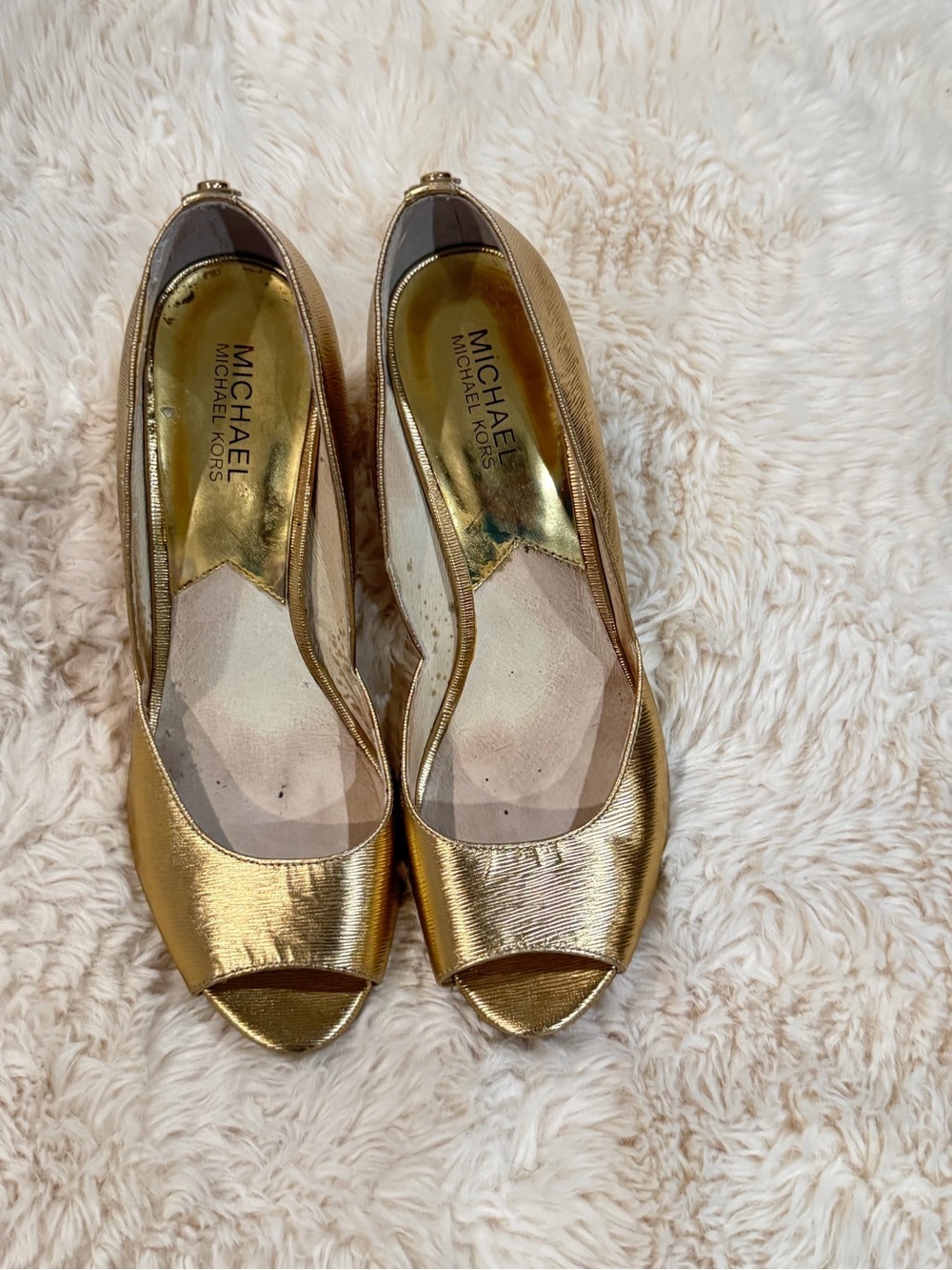 Michael Kors Metallic Gold Peep-Toe Flats